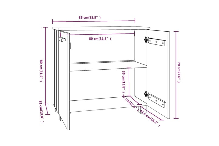 beBasic Senkki tummanharmaa 85x35x80 cm täysi mänty - Harmaa - Säilytys - Säilytyskalusteet - Senkki