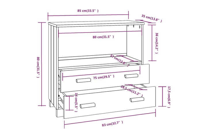 beBasic Senkki tummanharmaa 85x35x80 cm täysi mänty - Harmaa - Säilytys - Säilytyskalusteet - Senkki