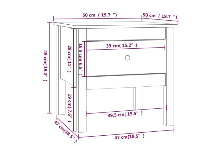 beBasic Sivupöytä 50x50x49 cm täysi mänty - Ruskea - Säilytys - Säilytyskalusteet - Senkki