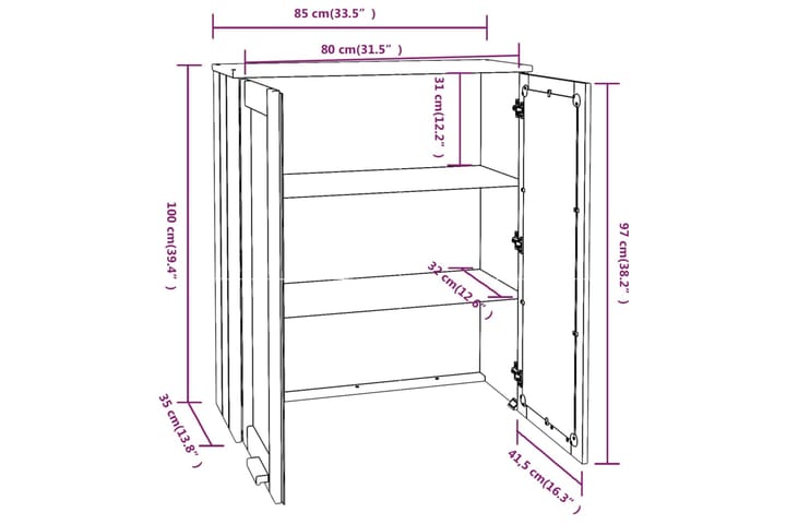 beBasic Yläkaappi senkille vaaleanharmaa 85x35x100 cm täysi mänty - Harmaa - Säilytys - Säilytyskalusteet - Senkki