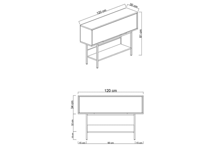 Germaine Lipasto 120 cm - Antrasiitti/Valkoinen/Hopea - Säilytys - Säilytyskalusteet - Lipasto