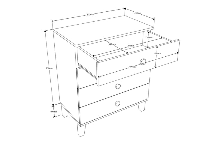 Huddy Lipasto 80 cm - Tammi/Valkoinen - Säilytys - Säilytyskalusteet - Lipasto