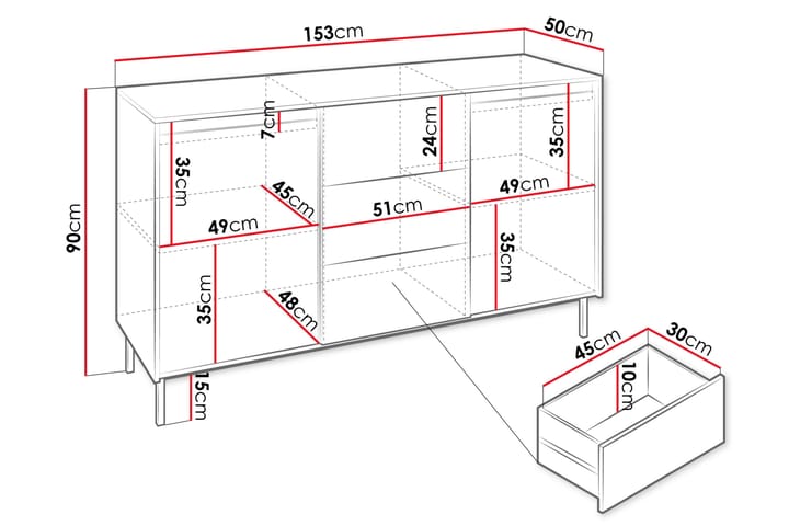 Lipasto Bjurholm 153 cm - Musta - Säilytys - Säilytyskalusteet - Lipasto