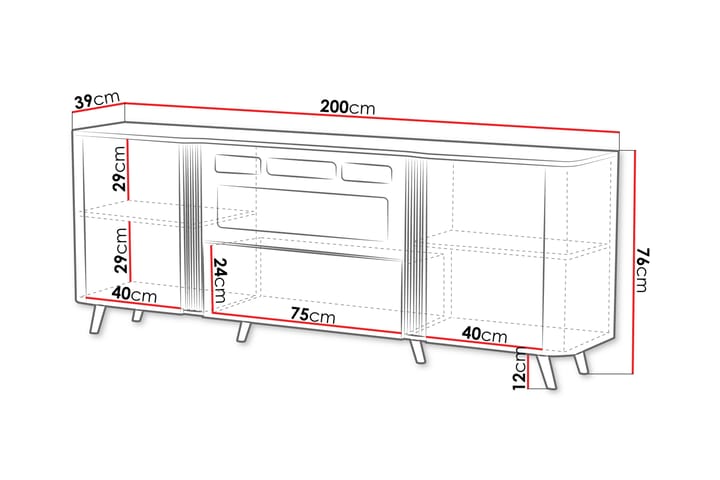 Lipasto Clement 200 cm - Musta - Säilytys - Säilytyskalusteet - Lipasto