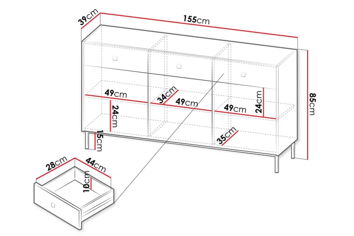 Lipasto Hermann 155 cm - Musta - Säilytys - Säilytyskalusteet - Lipasto