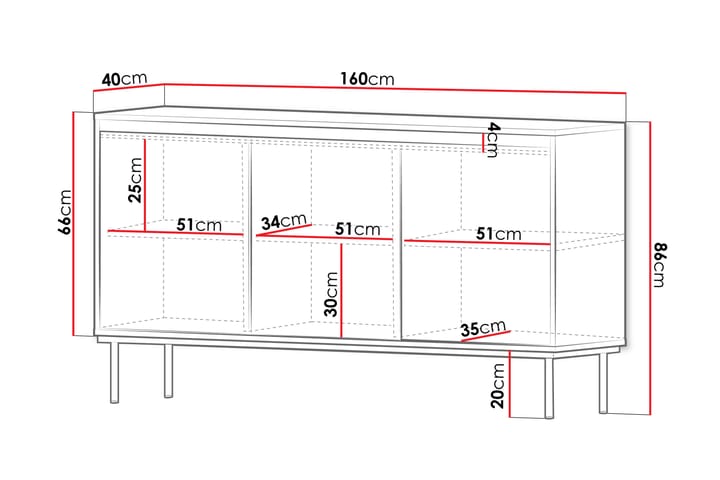 Lipasto Hollander 160 cm - Musta/Kulta - Säilytys - Säilytyskalusteet - Lipasto