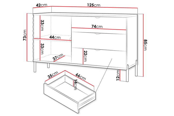 Lipasto Holmes 125 cm - Valkoinen - Säilytys - Säilytyskalusteet - Lipasto