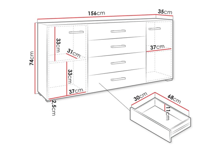 Lipasto Lindesberg 156 cm - Valkoinen - Säilytys - Säilytyskalusteet - Lipasto