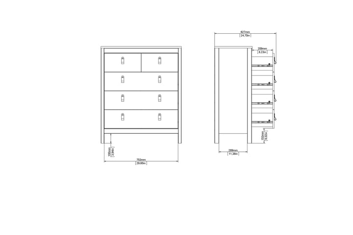 Lipasto Osterholm 5 laatikkoa 38x82 cm - Musta - Säilytys - Säilytyskalusteet - Lipasto