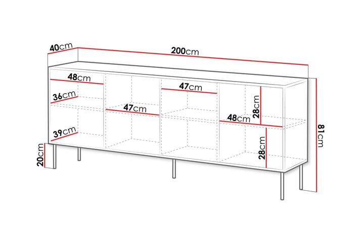 Lipasto Soublet 200 cm - Musta - Säilytys - Säilytyskalusteet - Lipasto