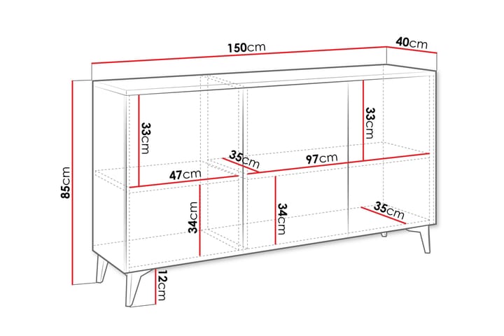 Lipasto Worthing 150 cm - Valkoinen - Säilytys - Säilytyskalusteet - Lipasto