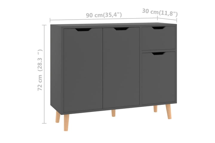 Senkki harmaa 90x30x72 cm lastulevy - Harmaa - Säilytys - Säilytyskalusteet - Senkki