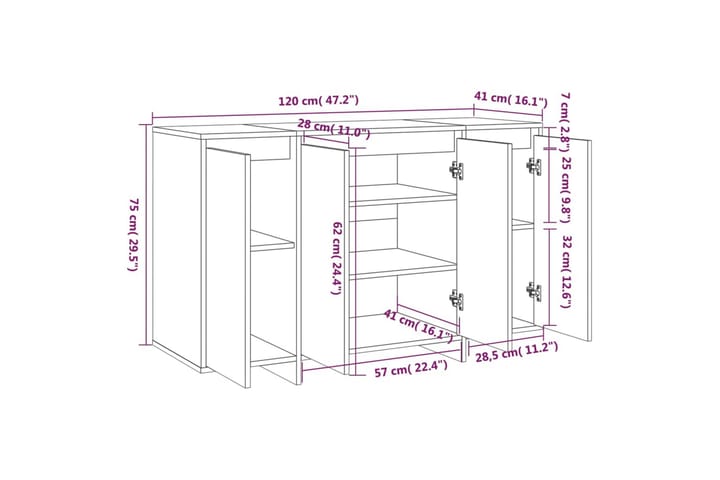 Senkki betoninharmaa 120x41x75 cm lastulevy - Harmaa - Säilytys - Säilytyskalusteet - Senkki