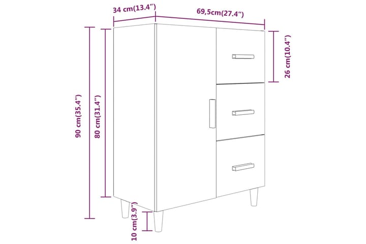 Senkki betoninharmaa 69,5x34x90 cm tekninen puu - Harmaa - Säilytys - Säilytyskalusteet - Senkki