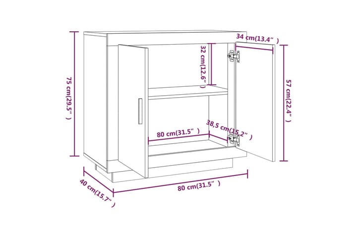 Senkki betoninharmaa 80x40x75 cm tekninen puu - Harmaa - Säilytys - Säilytyskalusteet - Senkki