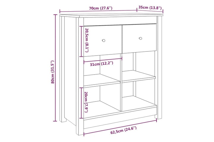 Senkki musta 70x35x80 cm täysi mänty - Musta - Säilytys - Säilytyskalusteet - Senkki