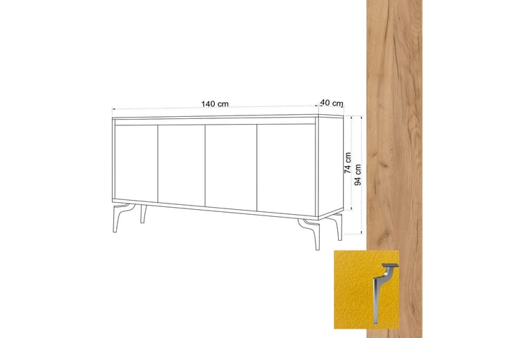 Sivupöytä Kulta/Tammi/Keltainen - Säilytys - Säilytyskalusteet - Senkki