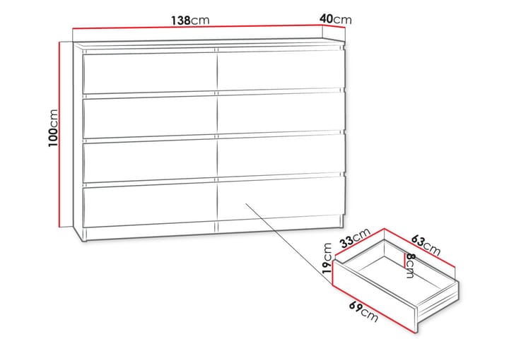 VICENZA Lipasto 138 cm Musta - Musta - Säilytys - Säilytyskalusteet - Lipasto