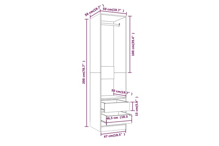 beBasic Vaatekaappi laatikoilla ruskea tammi 50x50x200 cm tekninen puu - Ruskea - Säilytys - Vaatesäilytys - Vaatekaappi