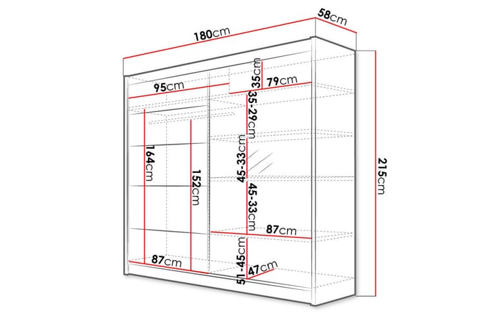 BUILDWAS Vaatekaappi Peilillä 180x215 cm Musta - Musta - Säilytys - Vaatesäilytys - Vaatekaappi