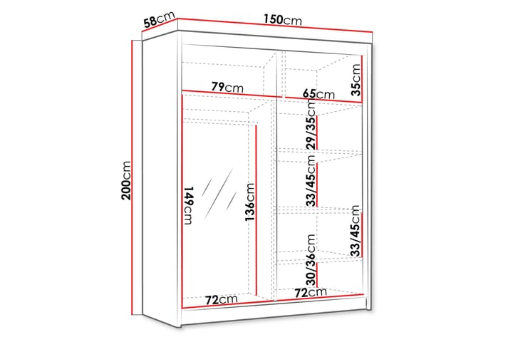 Emet Vaatekaappi Peilillä 150x200 cm Musta/Valkoinen - Musta/Valkoinen - Säilytys - Vaatesäilytys - Vaatekaappi