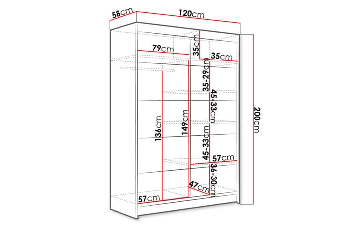 LUDGERSHALL Vaatekaappi 120x200 cm Musta - Musta - Säilytys - Vaatesäilytys - Vaatekaappi