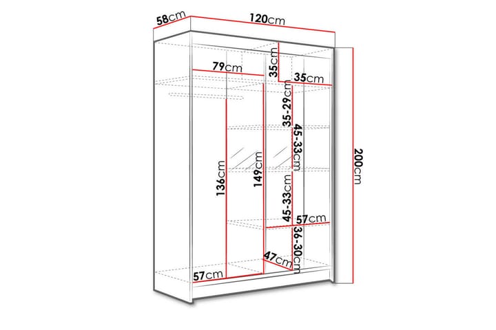 LUDGERSHALL Vaatekaappi Peilillä 120x200 cm Musta - Musta - Säilytys - Vaatesäilytys - Vaatekaappi