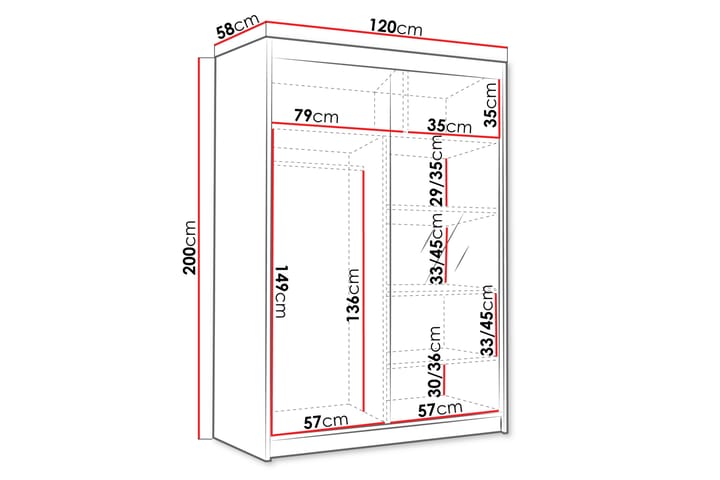 LUNGERN Vaatekaappi Peilillä 120x200 cm Musta - Musta - Säilytys - Vaatesäilytys - Vaatekaappi