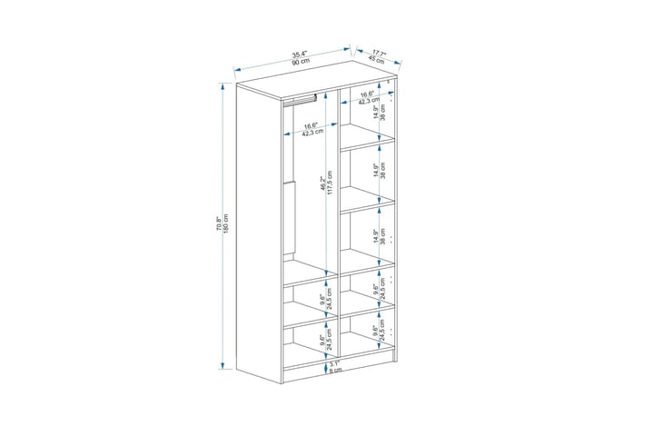 Newra Vaatekaappi 90x180 cm - Valkoinen - Säilytys - Vaatesäilytys - Vaatekaappi