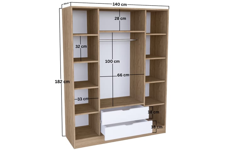 Nordhs Vaatekaappi 170x183 cm - Vaaleanruskea/Valkoinen - Säilytys - Vaatesäilytys - Vaatekaappi