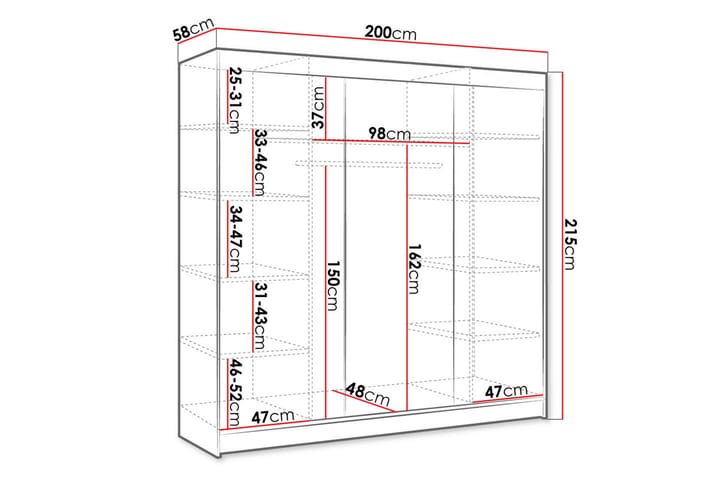 Vaatekaappi Cyria 200x215 cm - Musta - Säilytys - Vaatesäilytys - Vaatekaappi