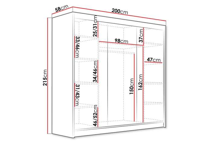 Vaatekaappi Dianna 200x215 cm - Musta - Säilytys - Vaatesäilytys - Vaatekaappi