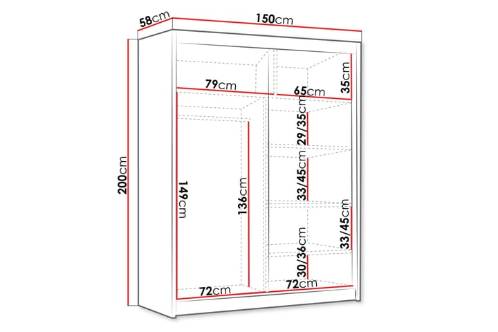 Vaatekaappi Emet 150x200 cm - Valkoinen - Säilytys - Vaatesäilytys - Vaatekaappi