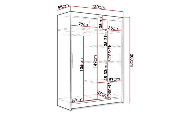 Vaatekaappi Aldo 120 cm Liukuovet - Musta - Säilytys - Vaatesäilytys - Vaatekaappi