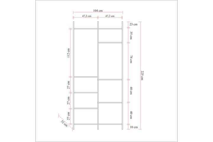 Vaatekaappi Anera 52x104 cm 3 ovea - Luonnonväri - Säilytys - Vaatesäilytys - Vaatekaappi