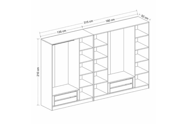 Vaatekaappi Cambrian 315 cm - Antrasiitti - Säilytys - Vaatesäilytys - Vaatekaappi