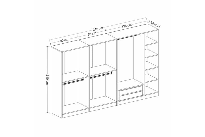 Vaatekaappi Cambrian 315 cm - Antrasiitti - Säilytys - Vaatesäilytys - Vaatekaappi