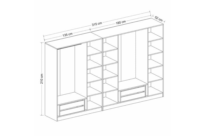 Vaatekaappi Cambrian 315 cm - Antrasiitti - Säilytys - Vaatesäilytys - Vaatekaappi