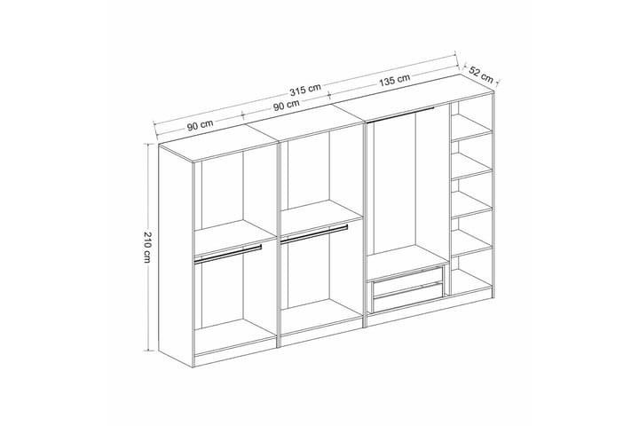 Vaatekaappi Cambrian 315 cm - Antrasiitti - Säilytys - Vaatesäilytys - Vaatekaappi