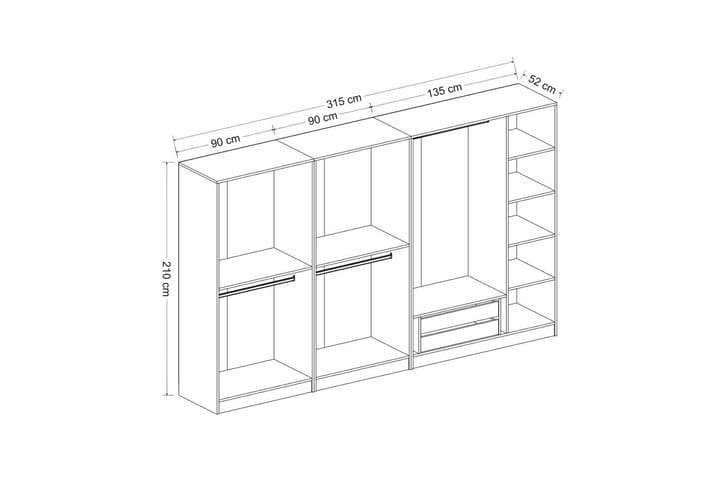 Vaatekaappi Cambrian 315 cm - Valkoinen - Säilytys - Vaatesäilytys - Vaatekaappi