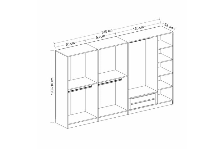 Vaatekaappi Cambrian 315 cm - Valkoinen - Säilytys - Vaatesäilytys - Vaatekaappi