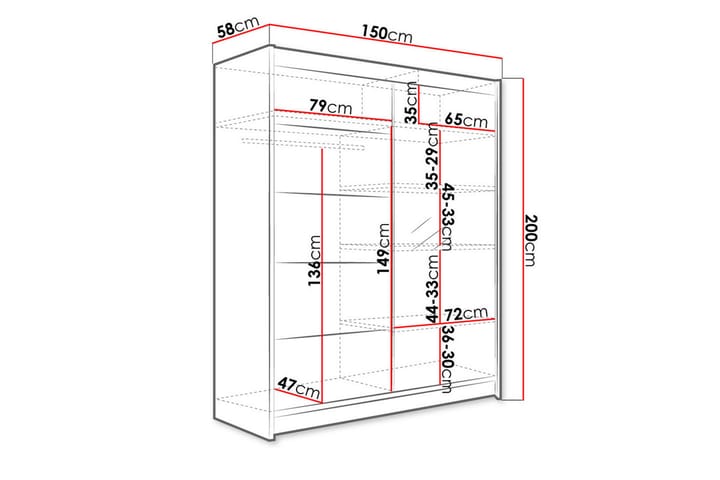 Vaatekaappi Camino 58x150 cm - Musta - Säilytys - Vaatesäilytys - Vaatekaappi