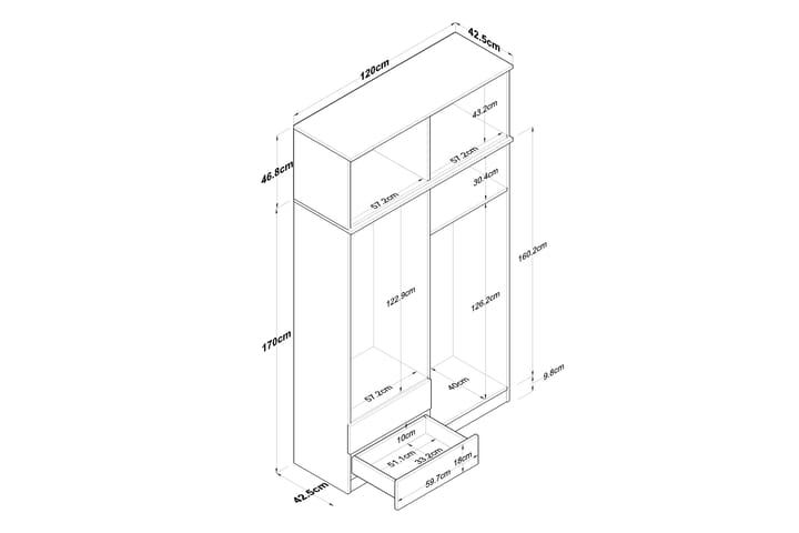 Vaatekaappi Goianira 120 cm - Pähkinä/Valkoinen - Säilytys - Vaatesäilytys - Vaatekaappi