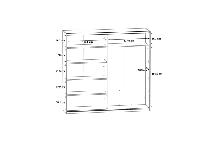 Vaatekaappi Grassle 62x221 cm 3 hyllytasoa - Valkoinen/Luonnonväri - Säilytys - Vaatesäilytys - Vaatekaappi