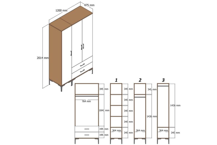 Vaatekaappi Kumsal 120 cm - Antrasiitti - Säilytys - Vaatesäilytys - Vaatekaappi