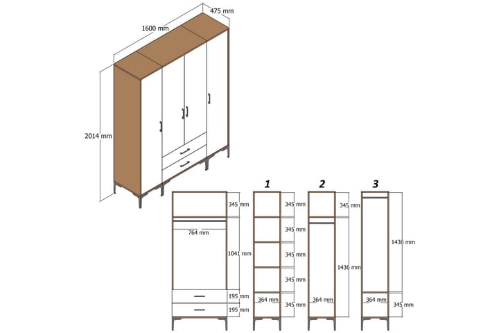 Vaatekaappi Kumsal 160 cm - Kerma - Säilytys - Vaatesäilytys - Vaatekaappi