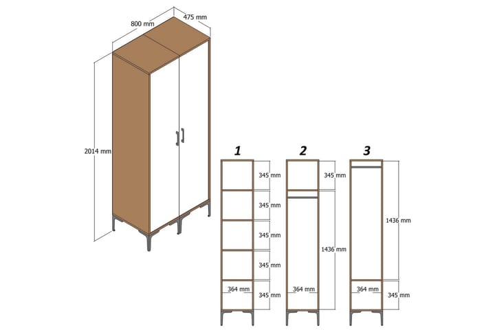 Vaatekaappi Kumsal 80 cm - Antrasiitti - Säilytys - Vaatesäilytys - Vaatekaappi