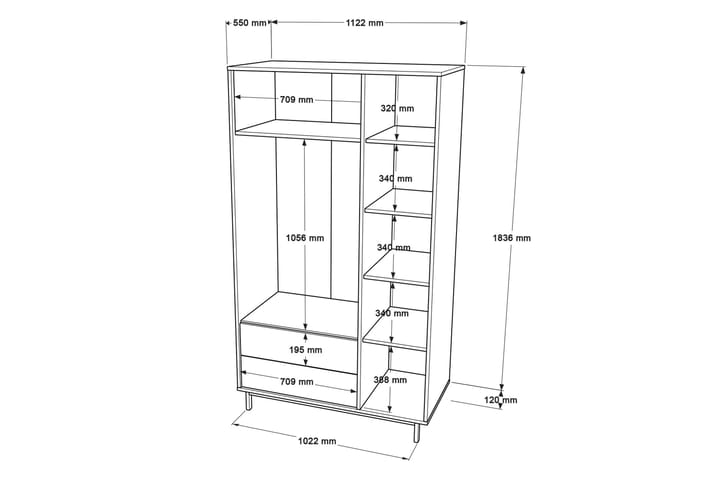 Vaatekaappi Liyakat 112,2 cm - Tammi - Säilytys - Vaatesäilytys - Vaatekaappi