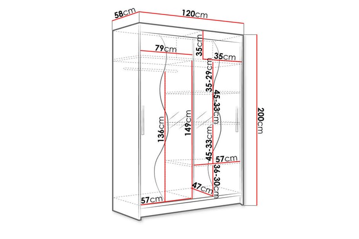 Vaatekaappi Miami 120x58x200 cm - Harmaa / Valkoinen - Säilytys - Vaatesäilytys - Vaatekaappi