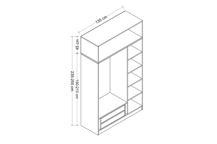 Vaatekaappi Minar 135 cm - Harmaa/Ruskea - Säilytys - Vaatesäilytys - Vaatekaappi